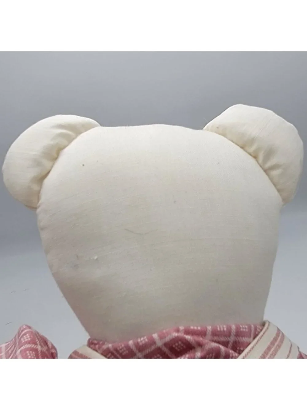 Vtg 1991 Grannycore Handmade Fabric OOAK Plush Teddy Bear in Striped Overalls